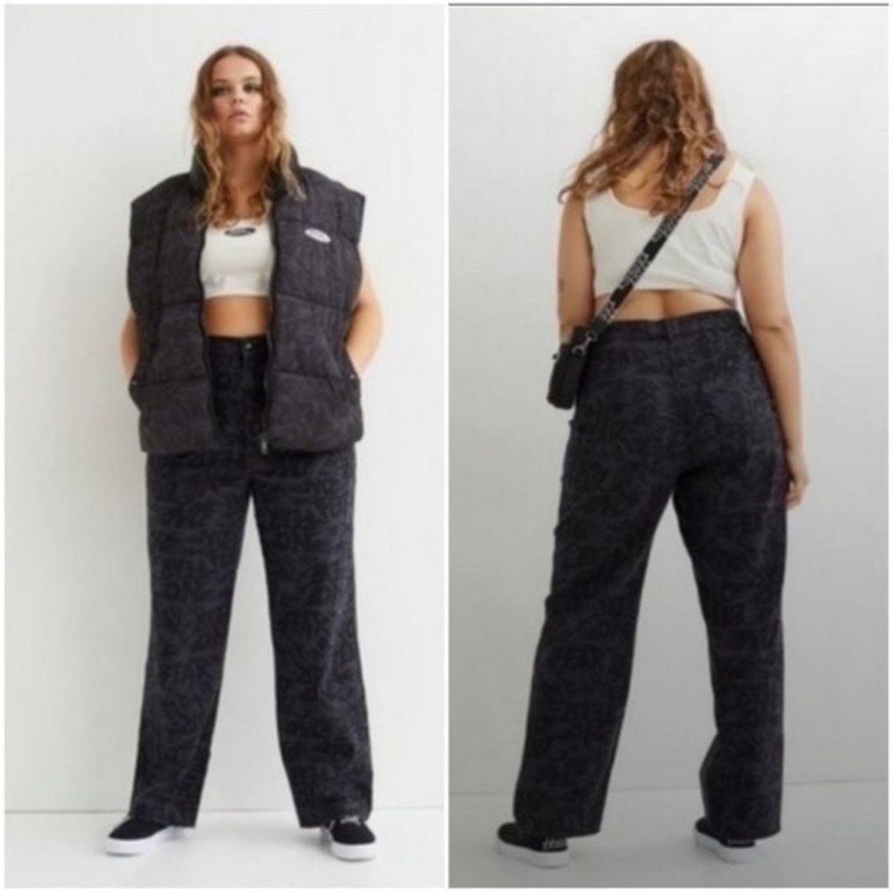 No Fear X H&M Women’s Printed Baggy Loose Fit Relaxed Jeans Gray Black Size 3XL
